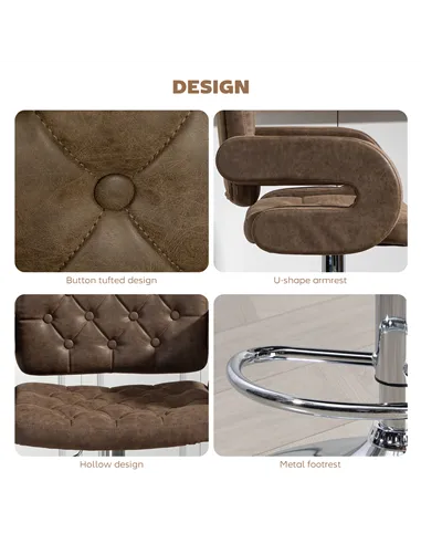 HOMCOM PU Leather Upholstered Swivel Bar Stool, Height Adjustable with Back, Armrest, Footrest, Coffee