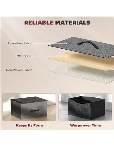 HOMCOM Chest of Ten Fabric Drawers - Charcoal Grey