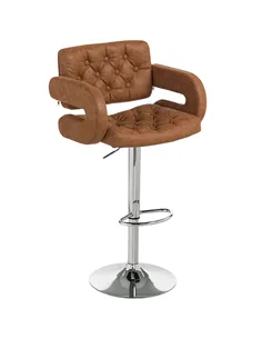 HOMCOM PU Leather Upholstered Swivel Bar Stool, Height Adjustable with Back, Armrest, Footrest, Brown