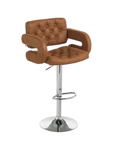 HOMCOM PU Leather Upholstered Swivel Bar Stool, Height Adjustable with Back, Armrest, Footrest, Brown