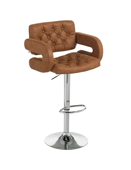 HOMCOM PU Leather Upholstered Swivel Bar Stool, Height Adjustable with Back, Armrest, Footrest, Brown