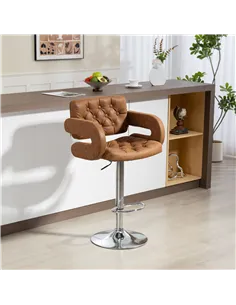 HOMCOM PU Leather Upholstered Swivel Bar Stool, Height Adjustable with Back, Armrest, Footrest, Brown 2