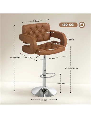 HOMCOM PU Leather Upholstered Swivel Bar Stool, Height Adjustable with Back, Armrest, Footrest, Brown