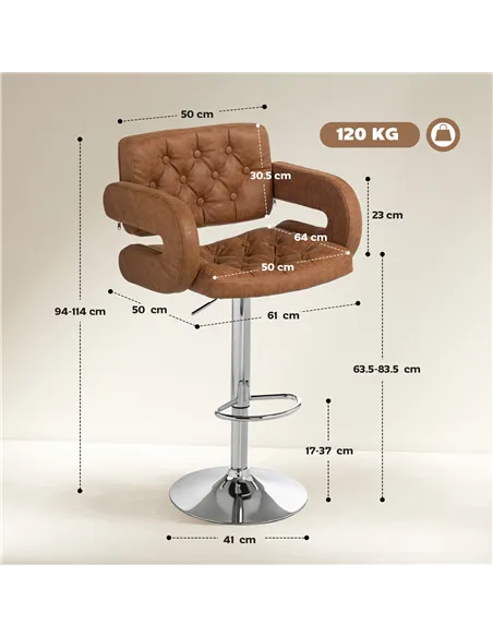 HOMCOM PU Leather Upholstered Swivel Bar Stool, Height Adjustable with Back, Armrest, Footrest, Brown