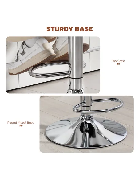 HOMCOM PU Leather Upholstered Swivel Bar Stool, Height Adjustable with Back, Armrest, Footrest, Brown