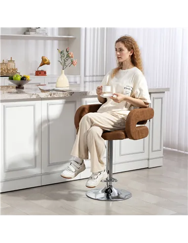 HOMCOM PU Leather Upholstered Swivel Bar Stool, Height Adjustable with Back, Armrest, Footrest, Brown