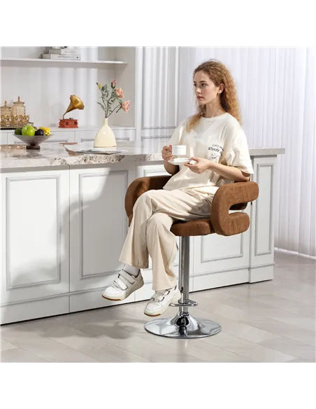 HOMCOM PU Leather Upholstered Swivel Bar Stool, Height Adjustable with Back, Armrest, Footrest, Brown