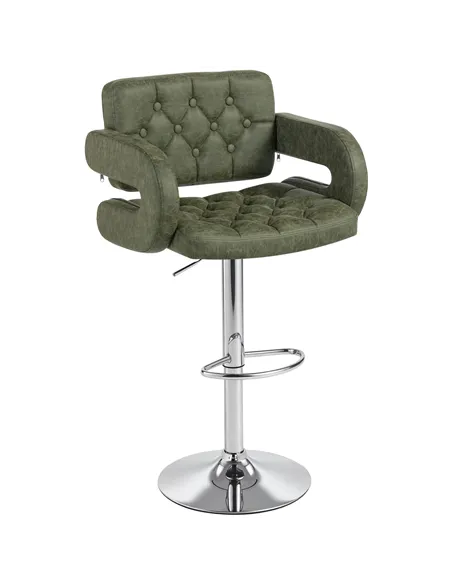 HOMCOM PU Leather Upholstered Swivel Bar Stool, Height Adjustable with Back, Armrest, Footrest, Green