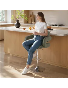 HOMCOM PU Leather Upholstered Swivel Bar Stool, Height Adjustable with Back, Armrest, Footrest, Green 2