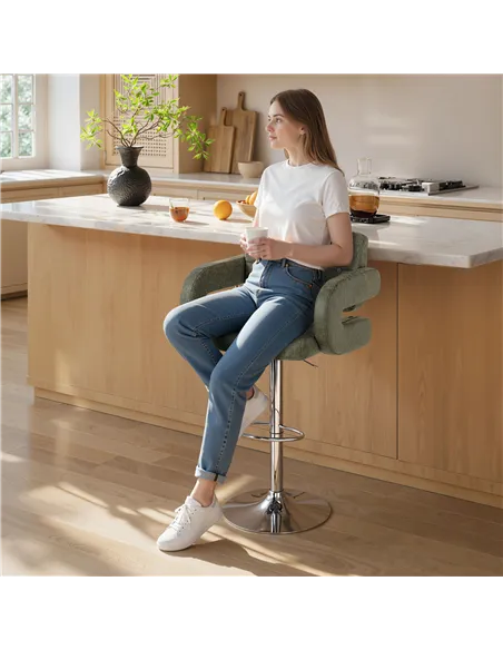 HOMCOM PU Leather Upholstered Swivel Bar Stool, Height Adjustable with Back, Armrest, Footrest, Green