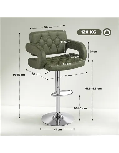 HOMCOM PU Leather Upholstered Swivel Bar Stool, Height Adjustable with Back, Armrest, Footrest, Green