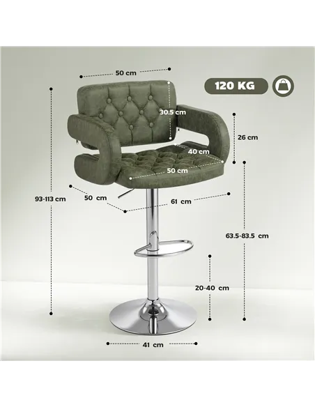 HOMCOM PU Leather Upholstered Swivel Bar Stool, Height Adjustable with Back, Armrest, Footrest, Green