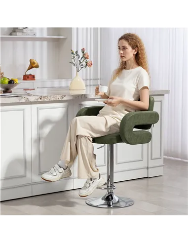 HOMCOM PU Leather Upholstered Swivel Bar Stool, Height Adjustable with Back, Armrest, Footrest, Green