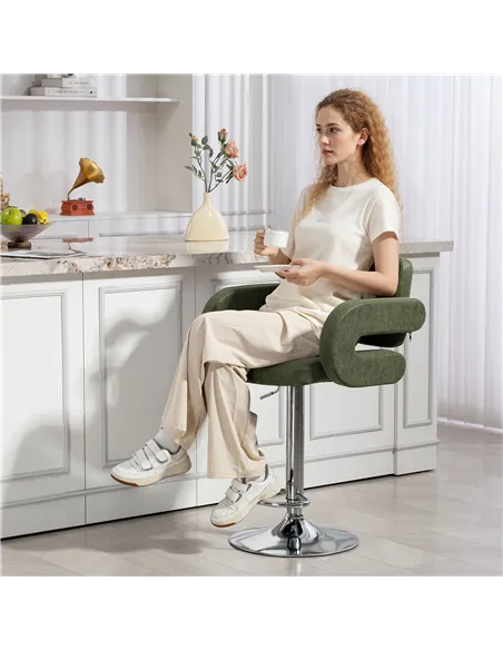 HOMCOM PU Leather Upholstered Swivel Bar Stool, Height Adjustable with Back, Armrest, Footrest, Green