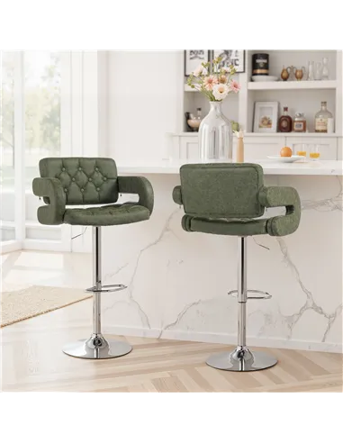 HOMCOM PU Leather Upholstered Swivel Bar Stool, Height Adjustable with Back, Armrest, Footrest, Green