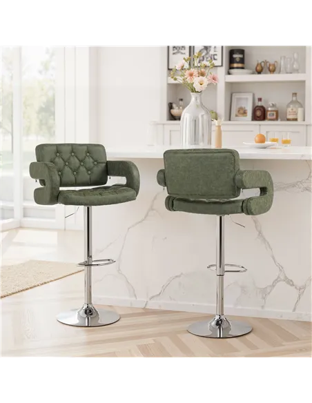 HOMCOM PU Leather Upholstered Swivel Bar Stool, Height Adjustable with Back, Armrest, Footrest, Green