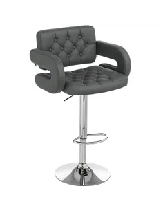 HOMCOM PU Leather Upholstered Swivel Bar Stool, Height Adjustable with Back, Armrest, Footrest, Grey