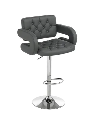HOMCOM PU Leather Upholstered Swivel Bar Stool, Height Adjustable with Back, Armrest, Footrest, Grey