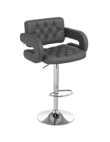 HOMCOM PU Leather Upholstered Swivel Bar Stool, Height Adjustable with Back, Armrest, Footrest, Grey