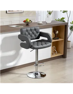 HOMCOM PU Leather Upholstered Swivel Bar Stool, Height Adjustable with Back, Armrest, Footrest, Grey 2