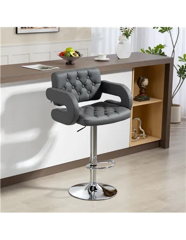 HOMCOM PU Leather Upholstered Swivel Bar Stool, Height Adjustable with Back, Armrest, Footrest, Grey