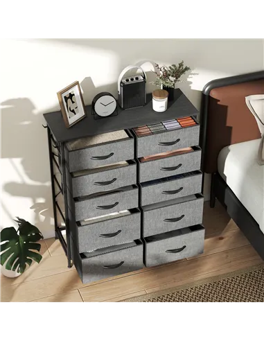 HOMCOM Chest of Ten Fabric Drawers - Charcoal Grey