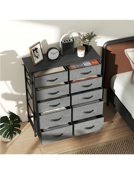 HOMCOM Chest of Ten Fabric Drawers - Charcoal Grey