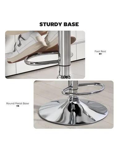 HOMCOM PU Leather Upholstered Swivel Bar Stool, Height Adjustable with Back, Armrest, Footrest, Grey