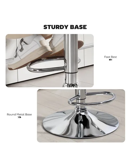 HOMCOM PU Leather Upholstered Swivel Bar Stool, Height Adjustable with Back, Armrest, Footrest, Grey