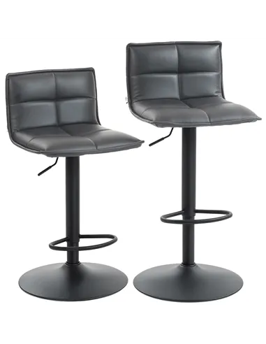 HOMCOM Set of Two Modern Faux Leather Bar Stools - Dark Grey