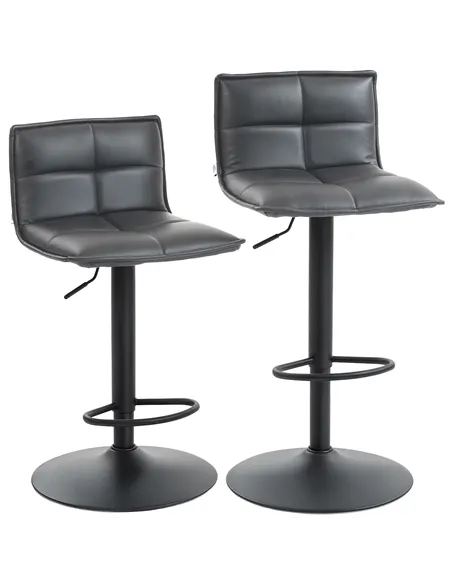 HOMCOM Set of Two Modern Faux Leather Bar Stools - Dark Grey