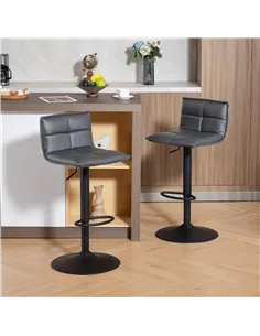 HOMCOM Set of Two Modern Faux Leather Bar Stools - Dark Grey 2