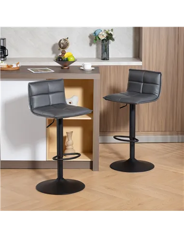 HOMCOM Set of Two Modern Faux Leather Bar Stools - Dark Grey