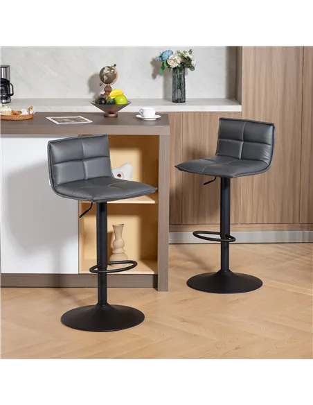 HOMCOM Set of Two Modern Faux Leather Bar Stools - Dark Grey