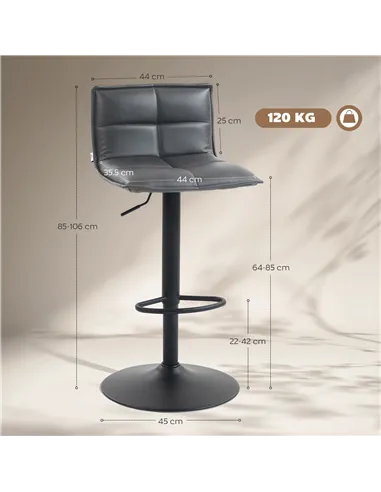 HOMCOM Set of Two Modern Faux Leather Bar Stools - Dark Grey