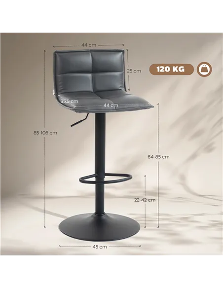 HOMCOM Set of Two Modern Faux Leather Bar Stools - Dark Grey