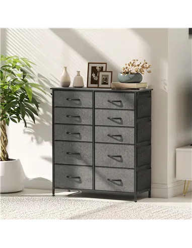 HOMCOM Chest of Ten Fabric Drawers - Charcoal Grey