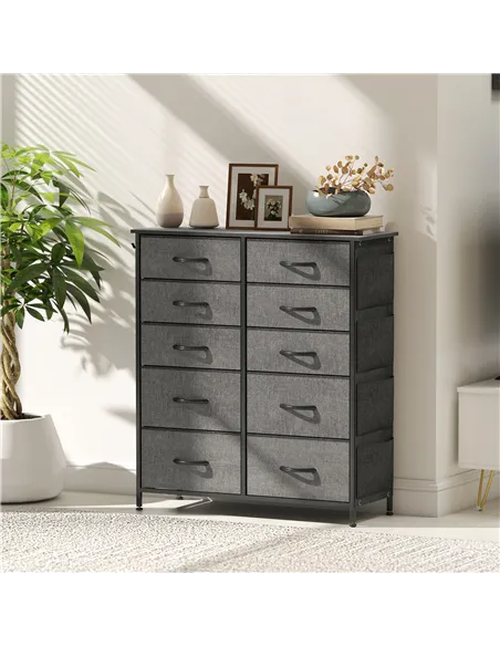 HOMCOM Chest of Ten Fabric Drawers - Charcoal Grey