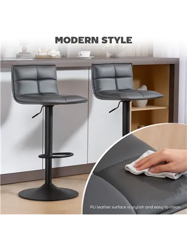 HOMCOM Set of Two Modern Faux Leather Bar Stools - Dark Grey