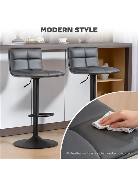 HOMCOM Set of Two Modern Faux Leather Bar Stools - Dark Grey