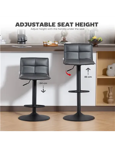 HOMCOM Set of Two Modern Faux Leather Bar Stools - Dark Grey