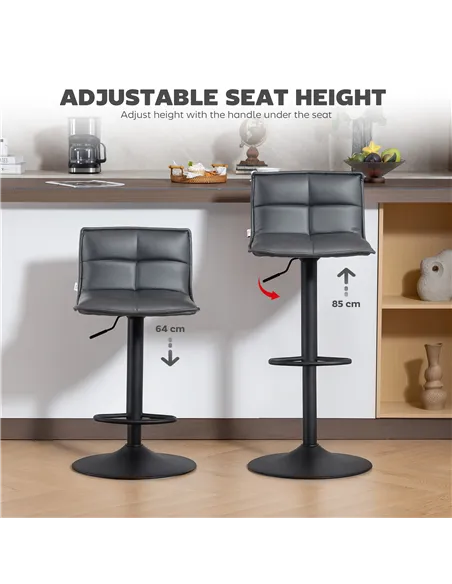HOMCOM Set of Two Modern Faux Leather Bar Stools - Dark Grey