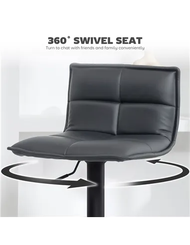 HOMCOM Set of Two Modern Faux Leather Bar Stools - Dark Grey