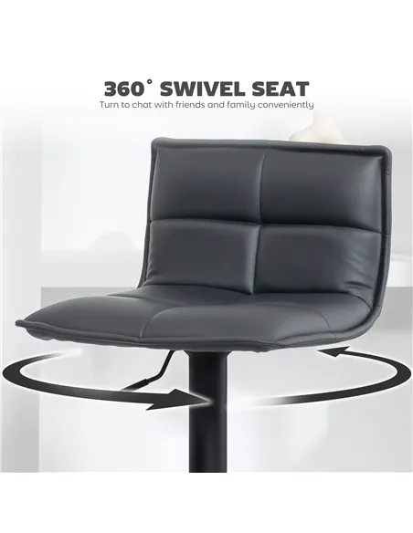 HOMCOM Set of Two Modern Faux Leather Bar Stools - Dark Grey