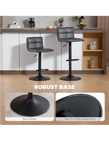 HOMCOM Set of Two Modern Faux Leather Bar Stools - Dark Grey