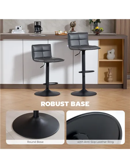 HOMCOM Set of Two Modern Faux Leather Bar Stools - Dark Grey