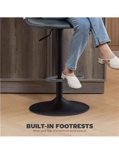 HOMCOM Set of Two Modern Faux Leather Bar Stools - Dark Grey