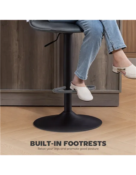 HOMCOM Set of Two Modern Faux Leather Bar Stools - Dark Grey