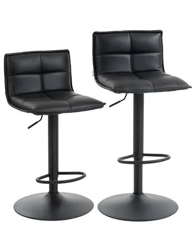 HOMCOM Set of Two Modern Faux Leather Bar Stools - Black