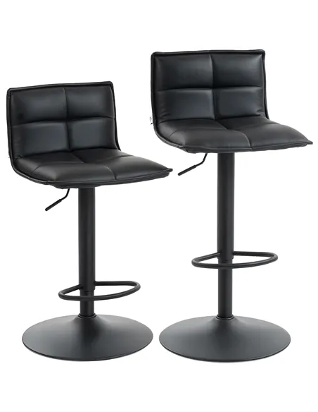HOMCOM Set of Two Modern Faux Leather Bar Stools - Black